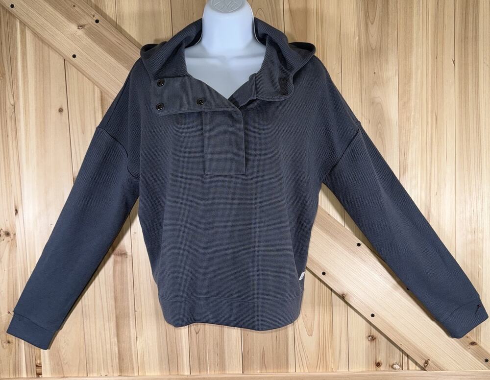 Vuori Bayview Thermal Henley Crop Hoodie Gray Waffle Knit Boxy Popover Sz S